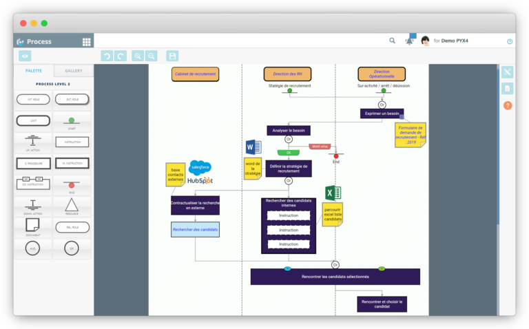 Business Process Mapping Software - PYX4 Demo Module Process Visuel RH Niveau 2 Recrutement 1920x1080 1 768x478 
