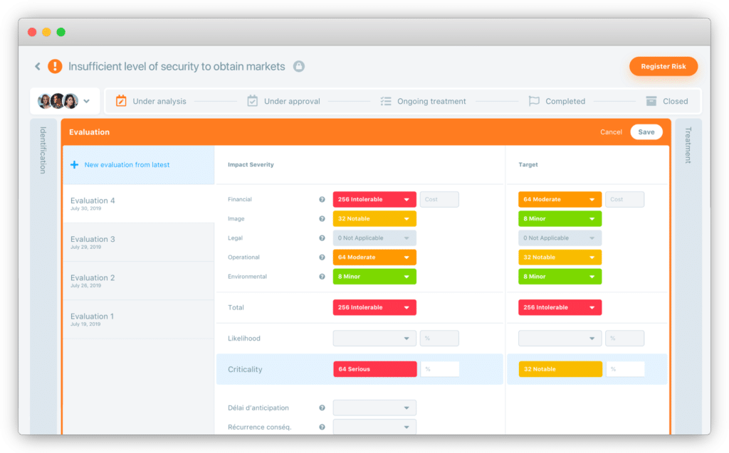 Capture d'écran évaluation et priorisation du logiciel Pyx4 Risk