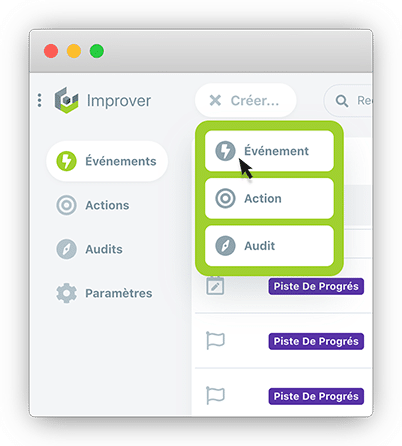 Capture d'écran du logiciel Improver - Créer un événement