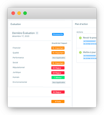 Capture d'écran du logiciel Pyx4 Risk Evaluation et plan d'action